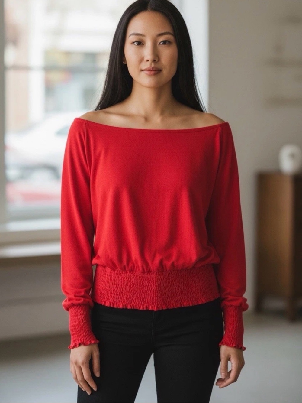 Off-Shoulder Red Women's Sweater